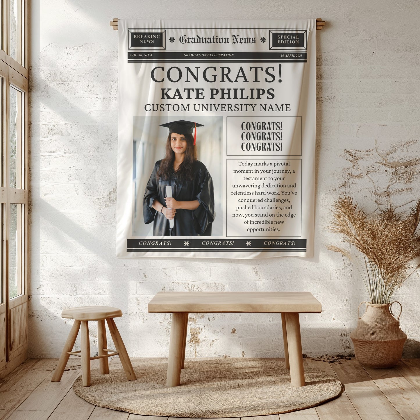 Custom Newspaper Graduation Backdrop Banner- #1