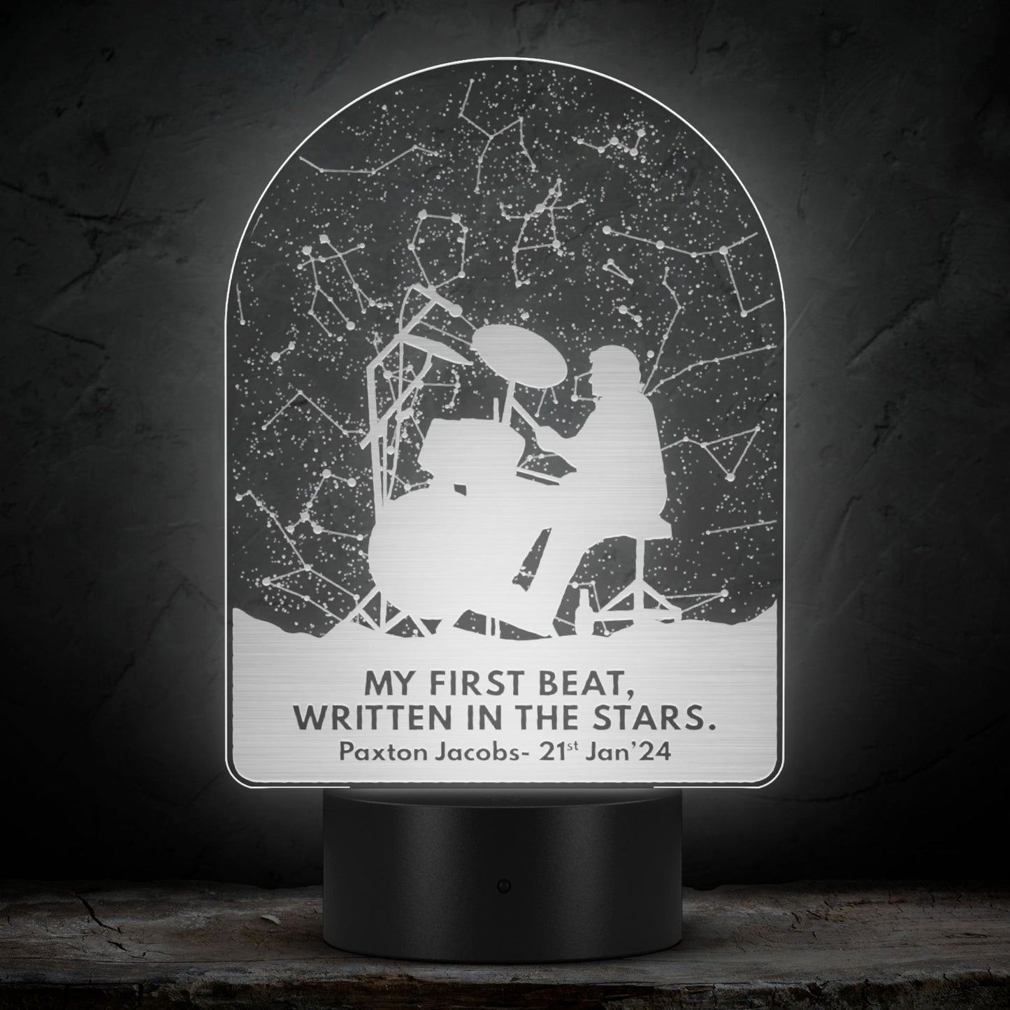 Custom Star Map for Drummers- LED Laser Etched Acrylic Plaque