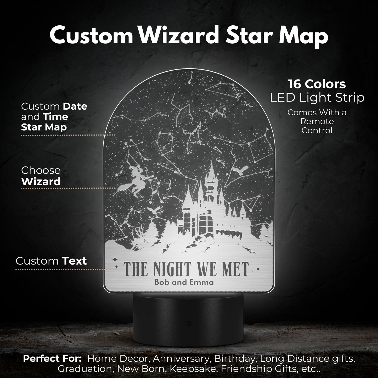 Custom Wizard Star Map - LED Laser Etched Acrylic Plaque