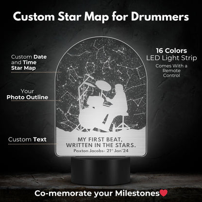 Custom Star Map for Drummers- LED Laser Etched Acrylic Plaque