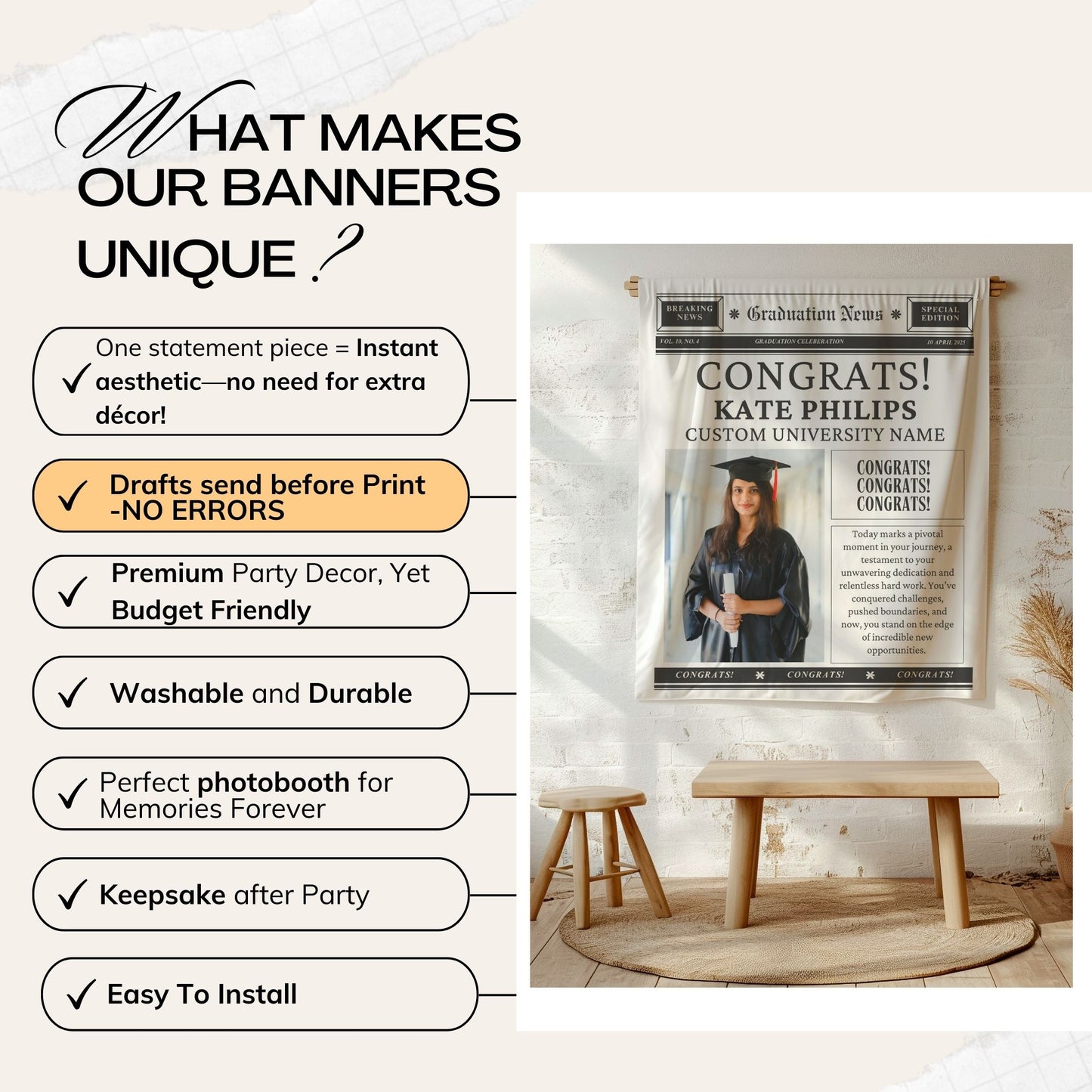 Custom Newspaper Graduation Backdrop Banner- #1