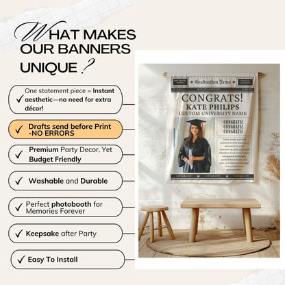 Custom Newspaper Graduation Backdrop Banner- #1