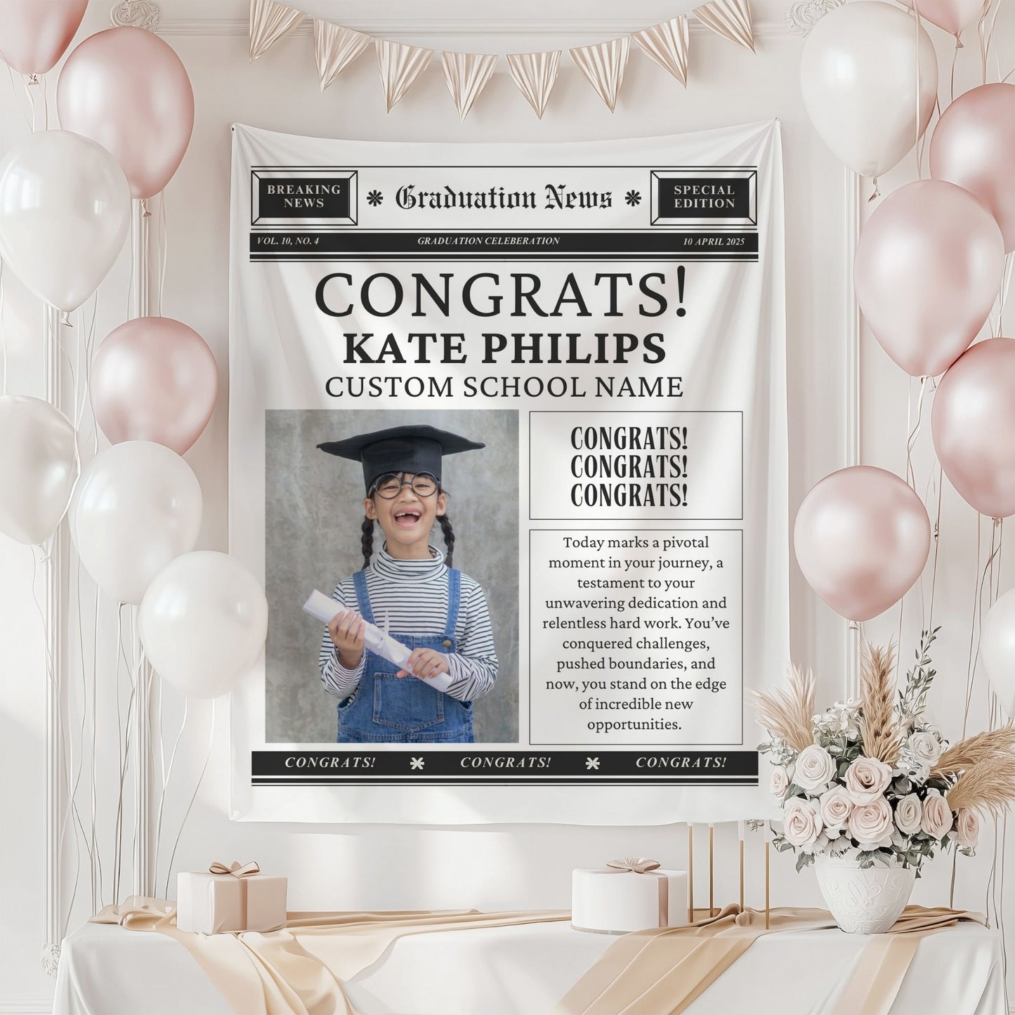 Custom Newspaper Graduation Backdrop Banner- #1