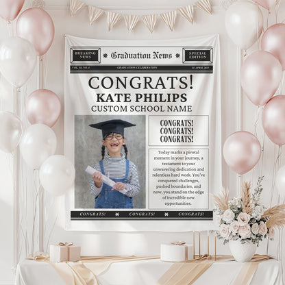 Custom Newspaper Graduation Backdrop Banner- #1