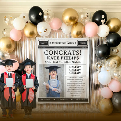 Custom Newspaper Graduation Backdrop Banner- #1