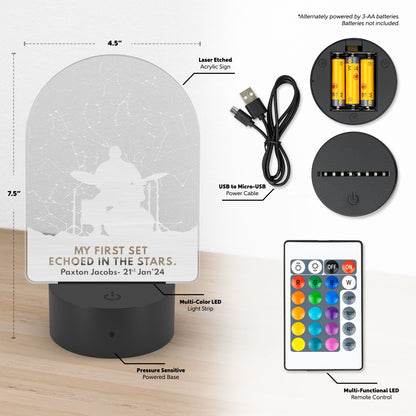 Custom Star Map for Drummers- LED Laser Etched Acrylic Plaque