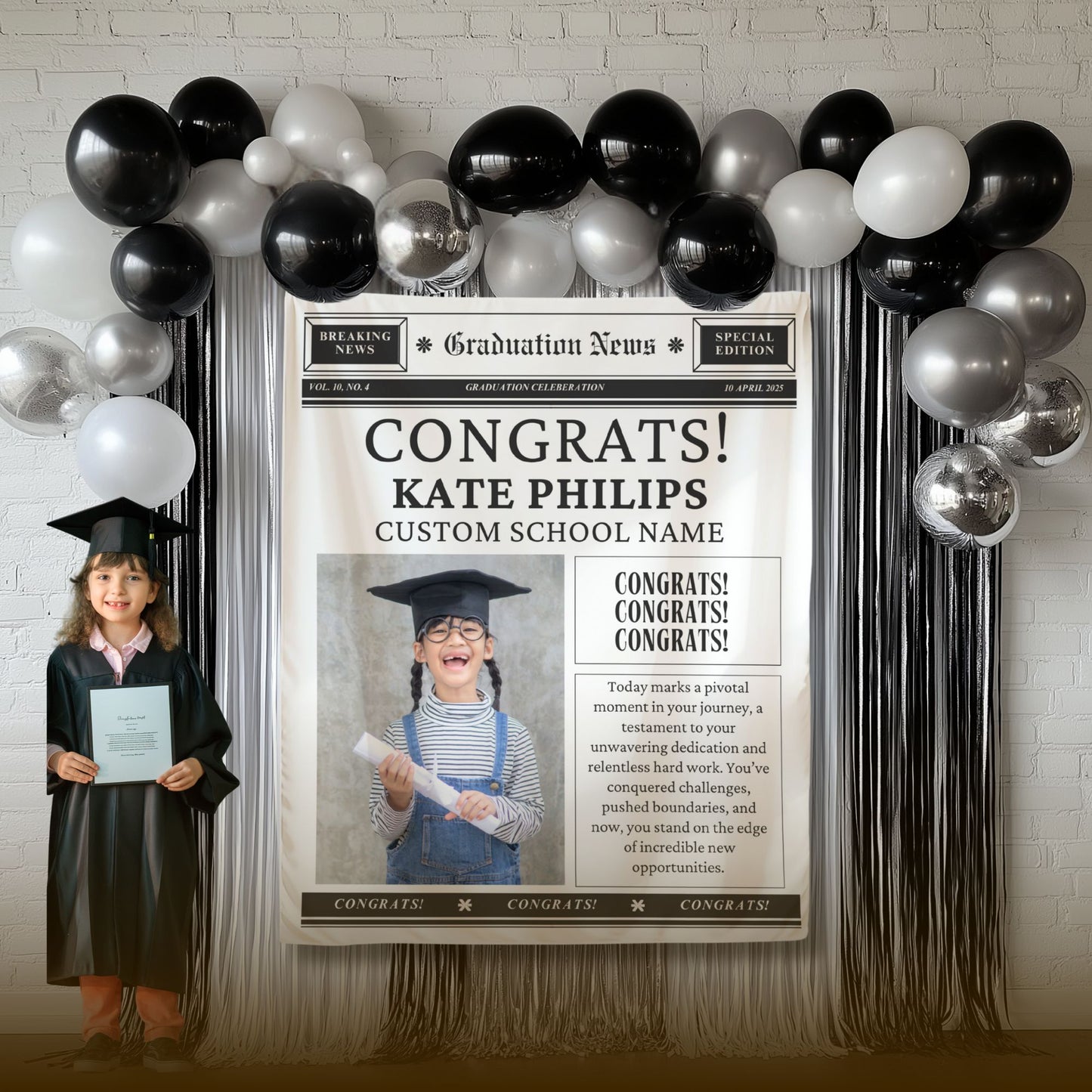 Custom Newspaper Graduation Backdrop Banner- #1