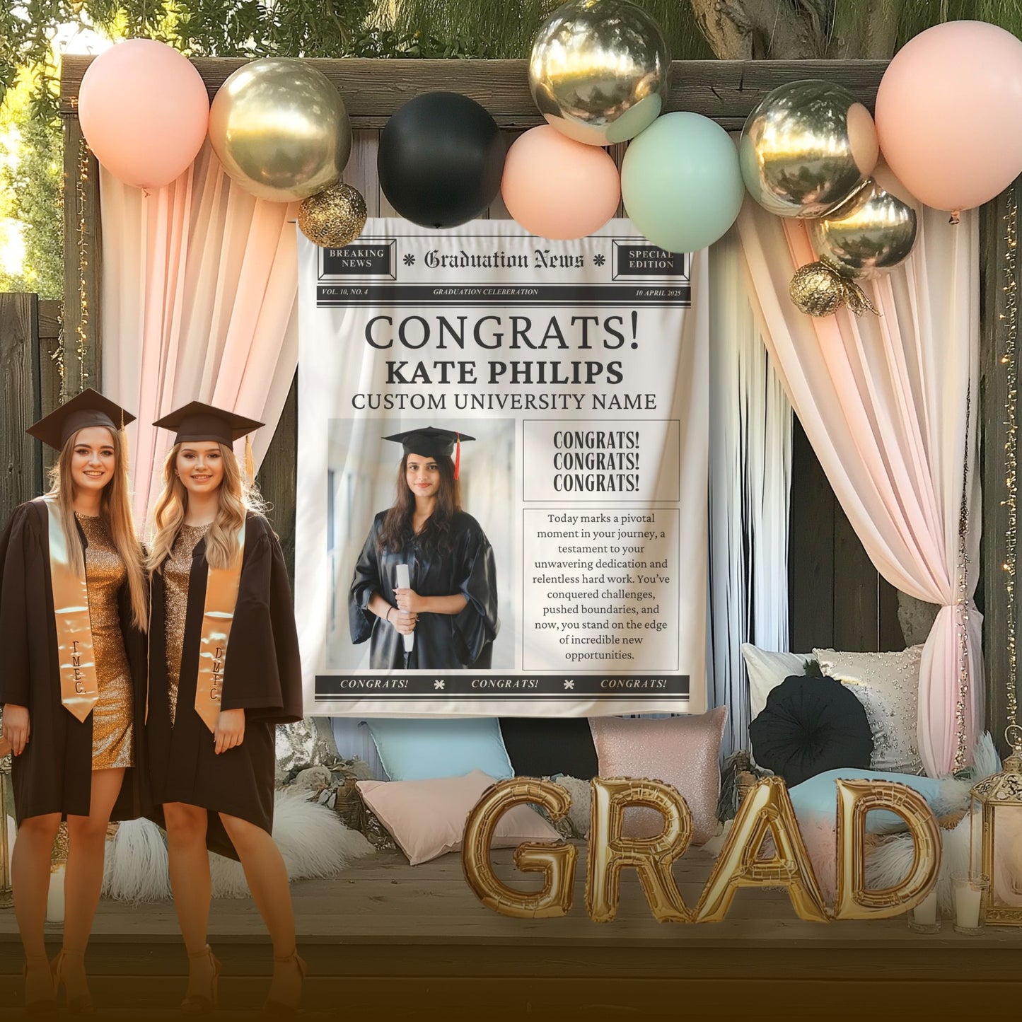 Custom Newspaper Graduation Backdrop Banner- #1