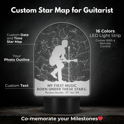 Custom Star Map for Guitarists - LED Laser Etched Acrylic Plaque