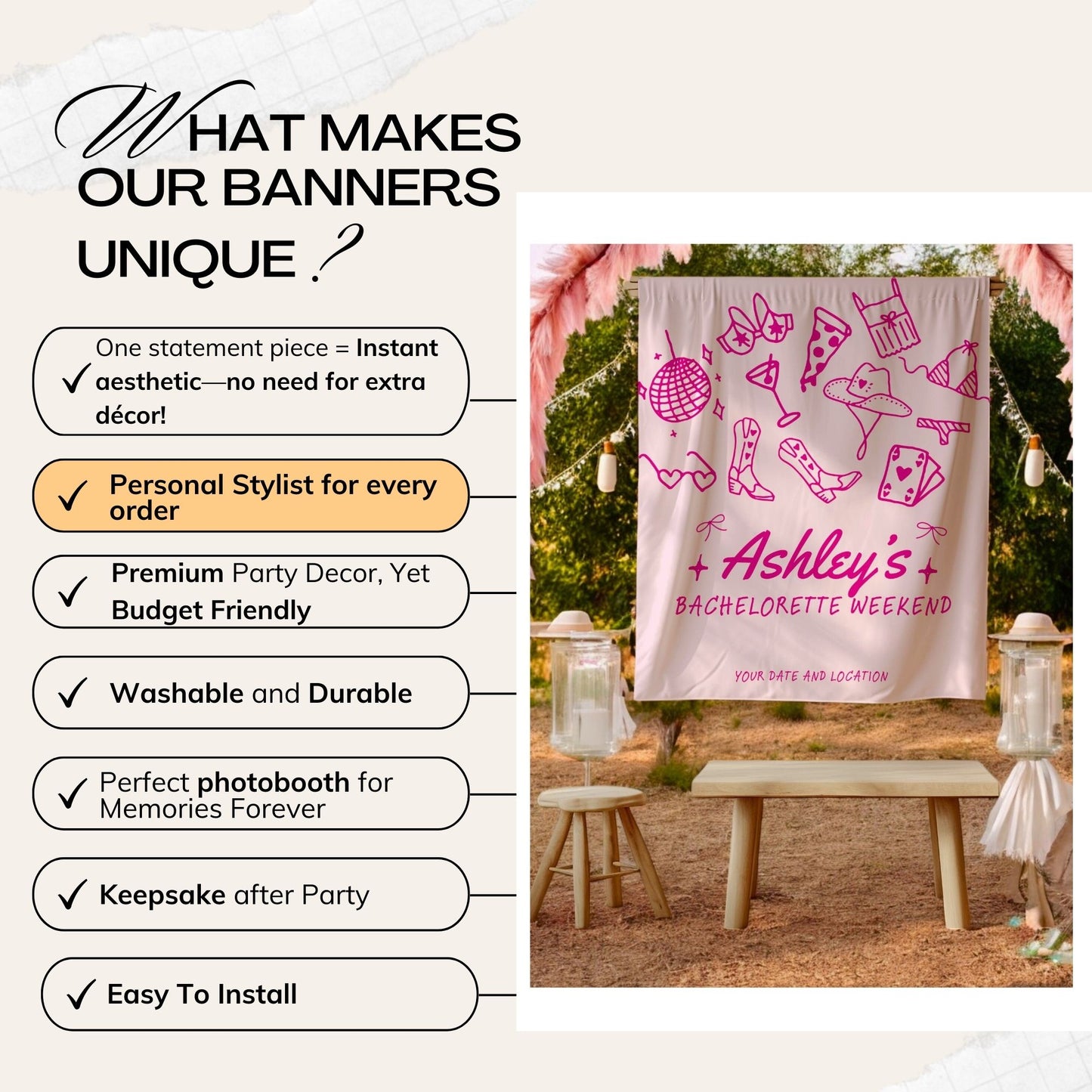 Trendy Mix theme Bachelorette Banner – Custom Bach Décor | #10