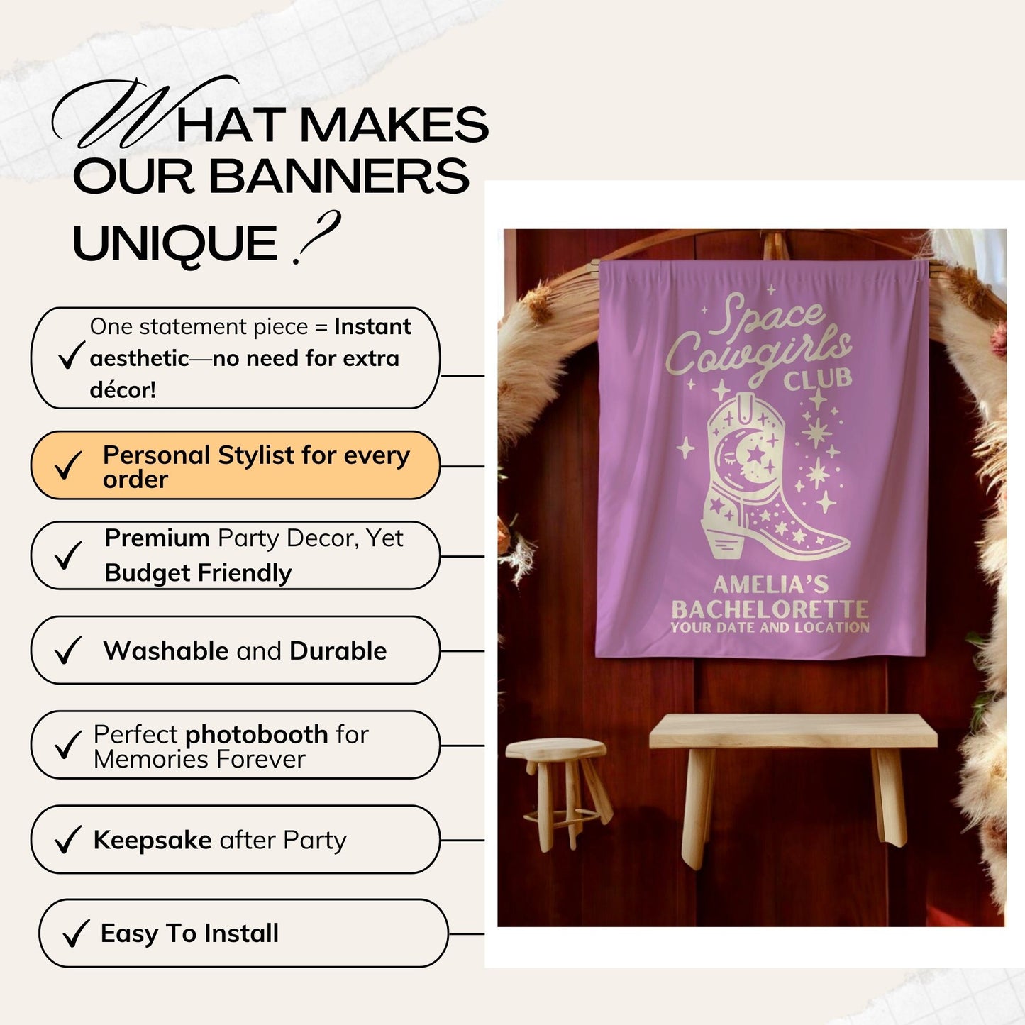 Space Cowgirls Bachelorette Banner– Custom Bach Décor | #14