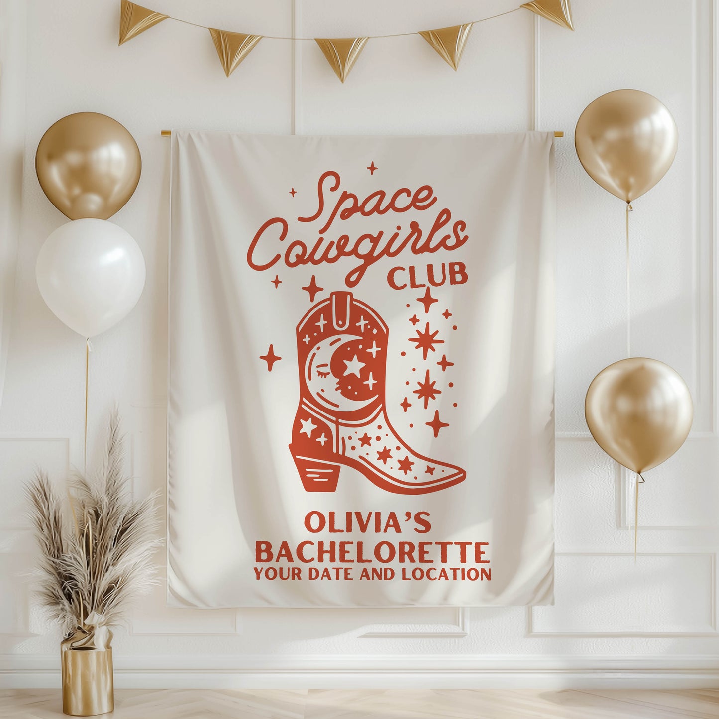 Custom Space Cowgirl Bachelorette Banner – Personalized Western Bach Party Sign, Space Rodeo Décor sign, Cosmic Cowgirl Bridal Weekend Decoration
