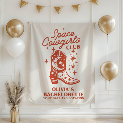 Custom Space Cowgirl Bachelorette Banner – Personalized Western Bach Party Sign, Space Rodeo Décor sign, Cosmic Cowgirl Bridal Weekend Decoration