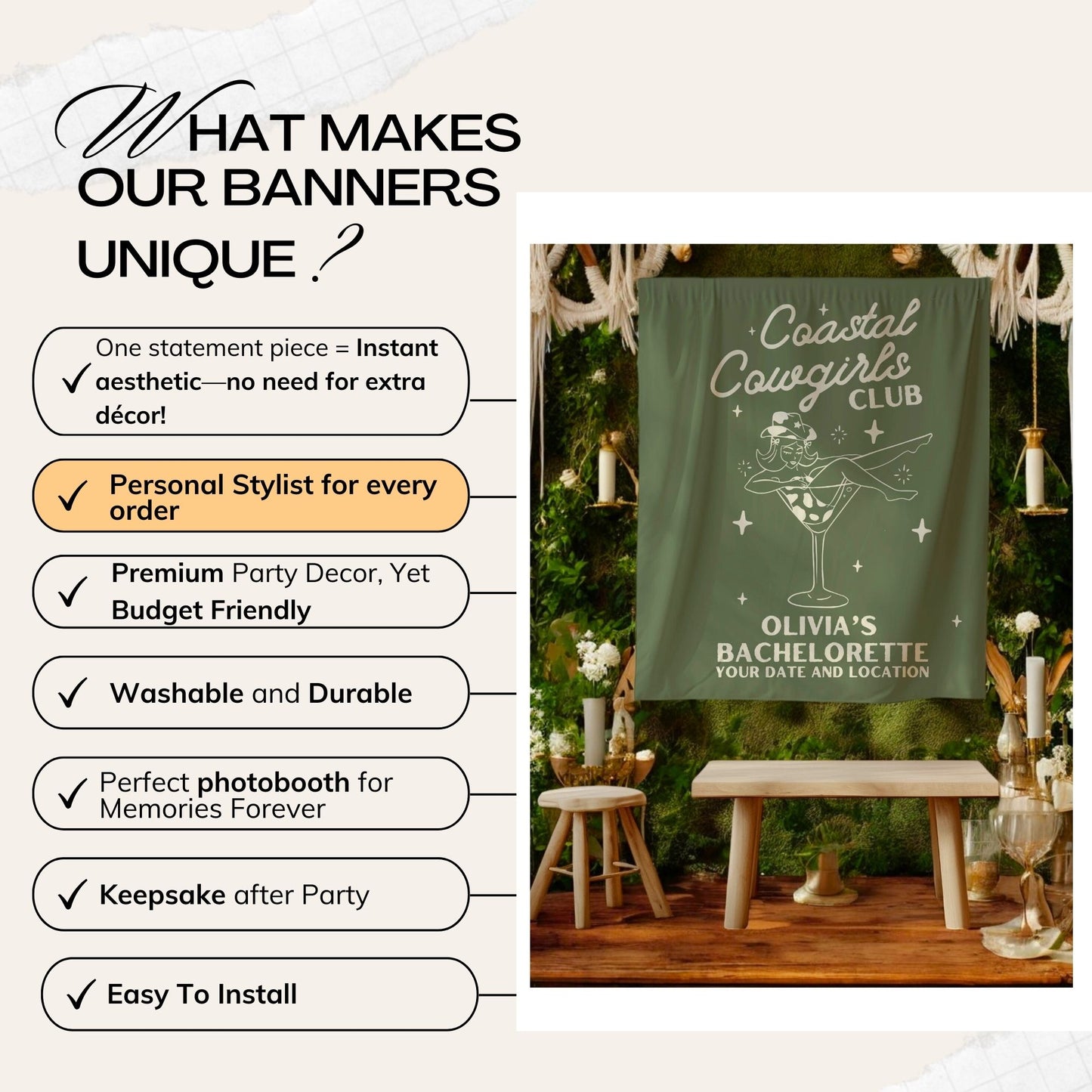 Coastal Cowgirls Bachelorette Banner– Custom Bach Décor | #15