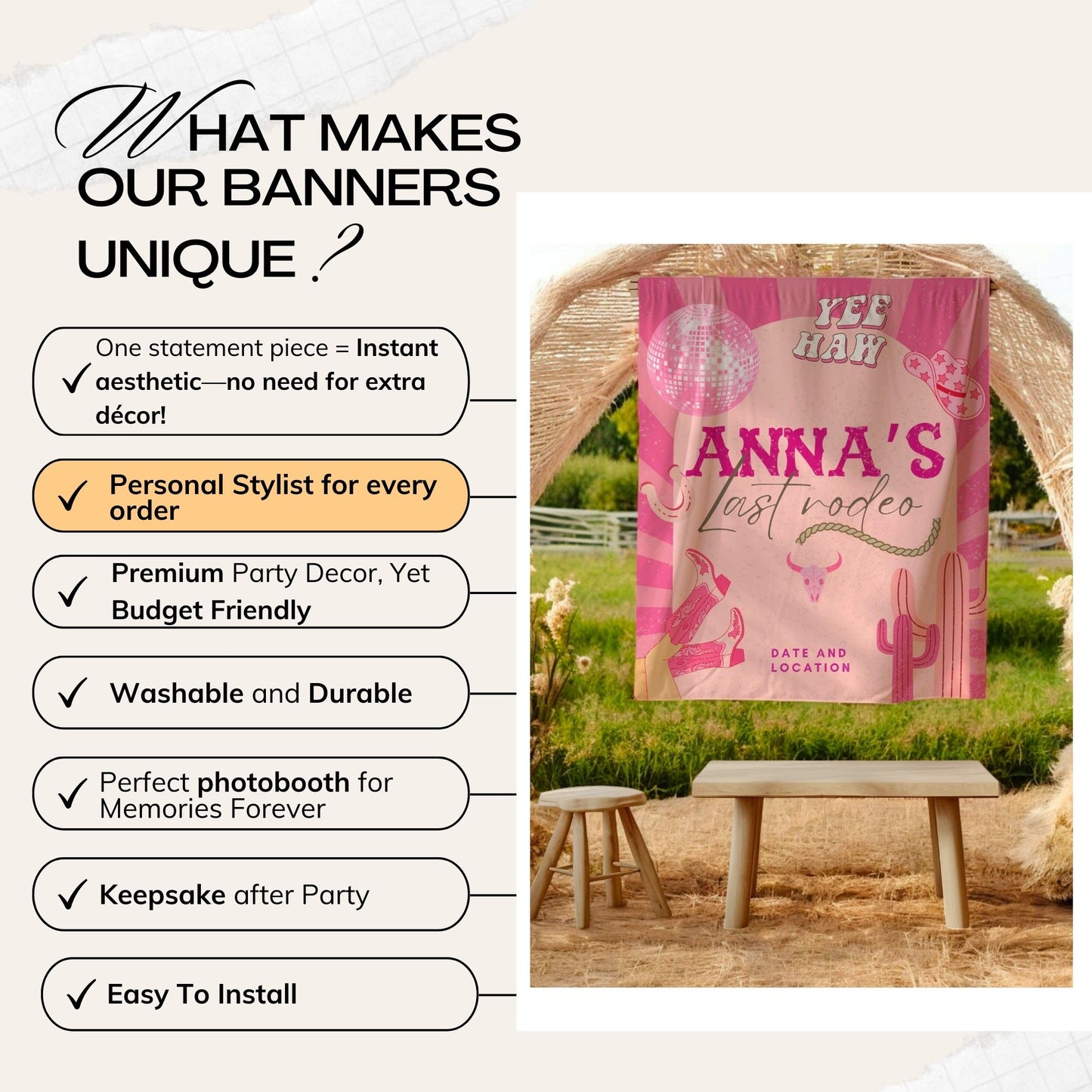 Pink Cowgirl Bachelorette Banner– Custom Bach Décor | #16