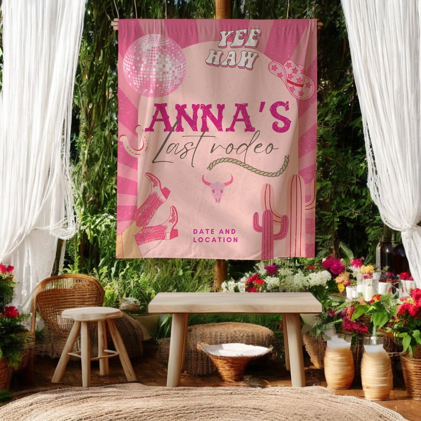 Pink Cowgirl Bachelorette Banner– Custom Bach Décor | #16