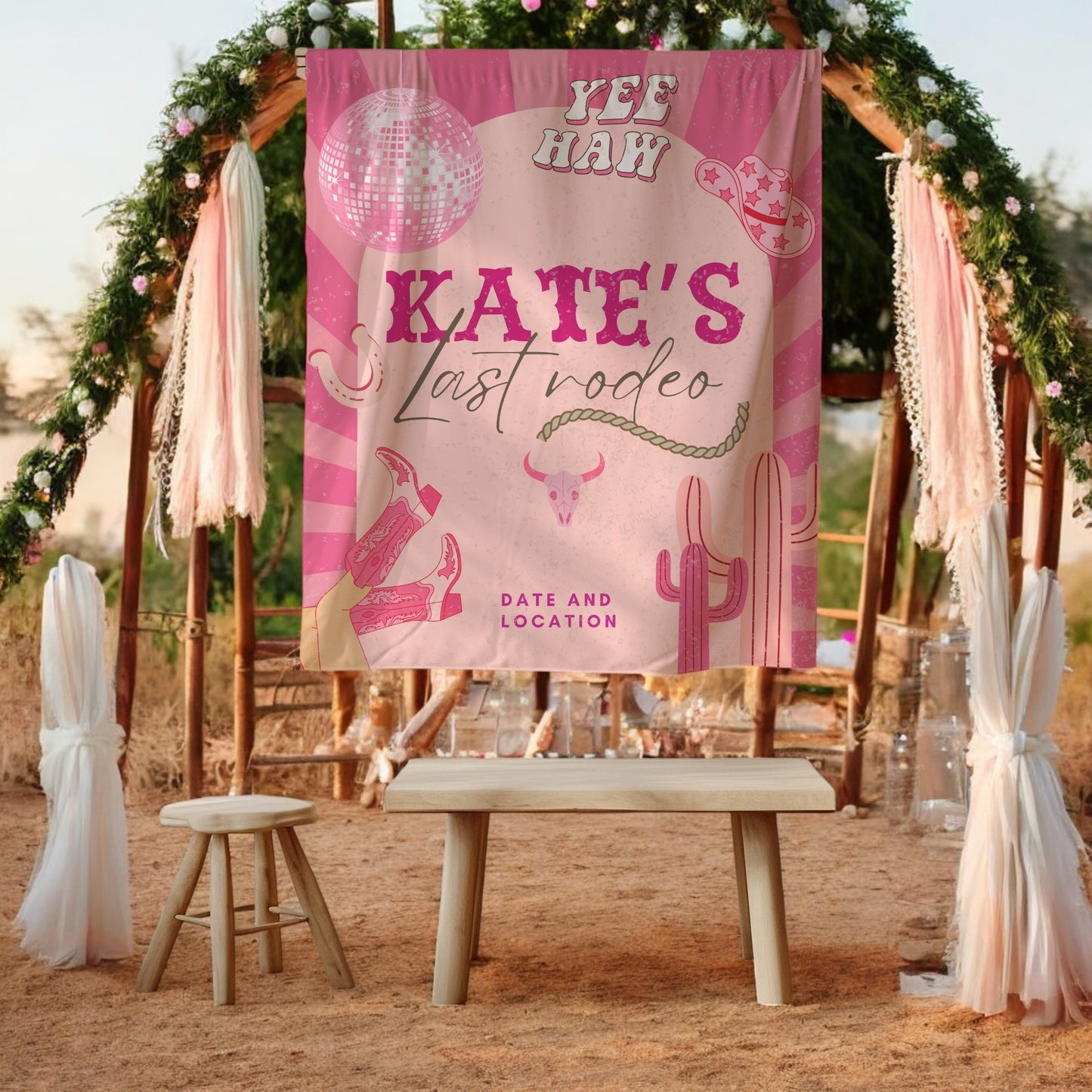 Pink Cowgirl Bachelorette Banner– Custom Bach Décor | #16