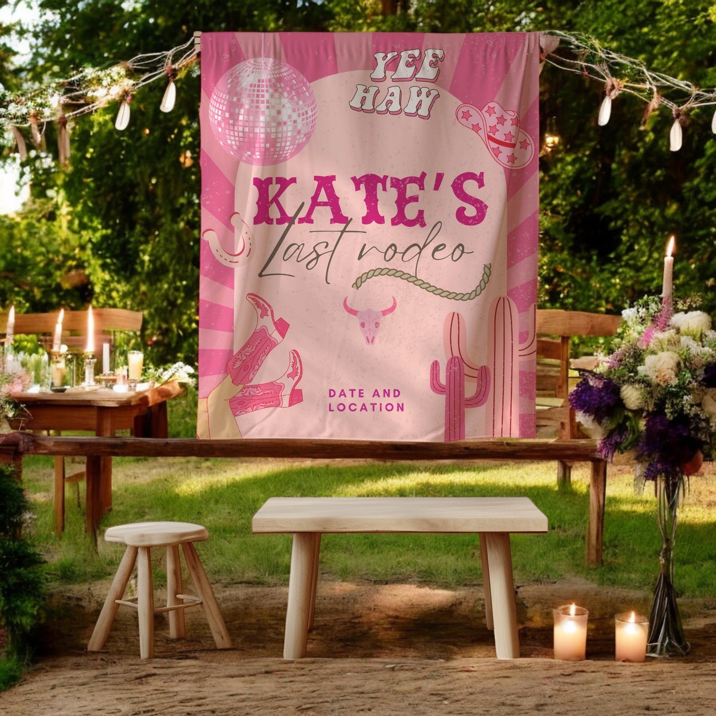 Pink Cowgirl Bachelorette Banner– Custom Bach Décor | #16