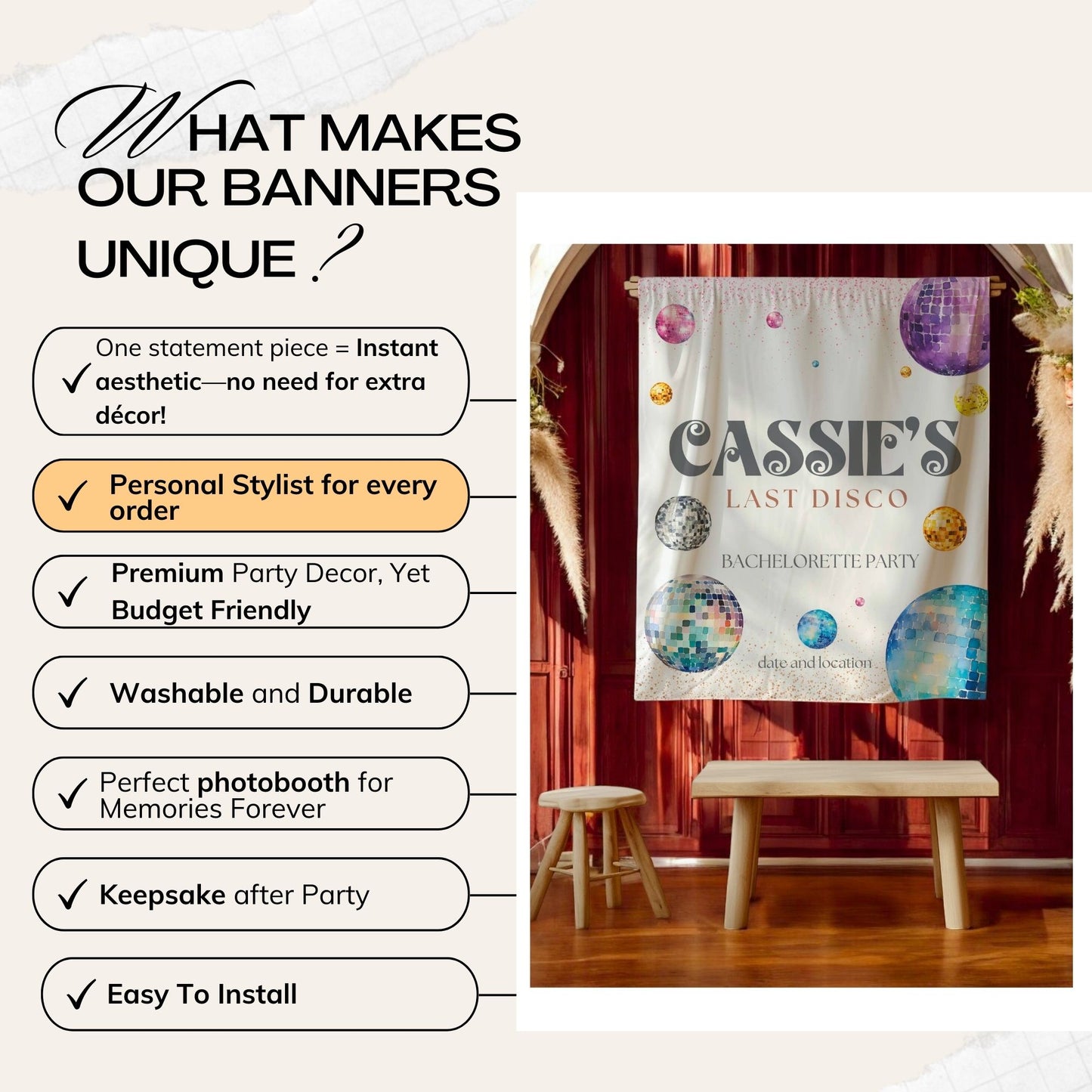 Disco Bachelorette Banner – Custom Bach Décor | #17