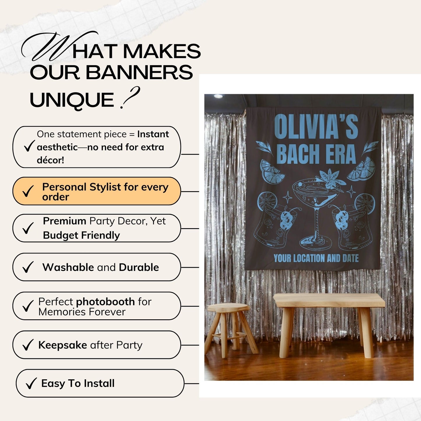 Cocktail Bach Party Banners– Custom Bach Décor | #22