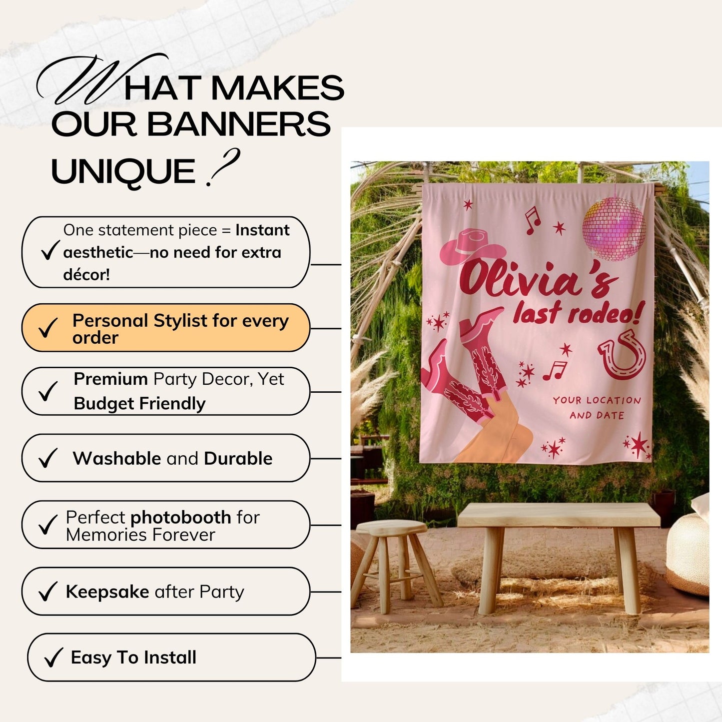 Pink Western and Country bachelorette– Custom Bach Décor | #23