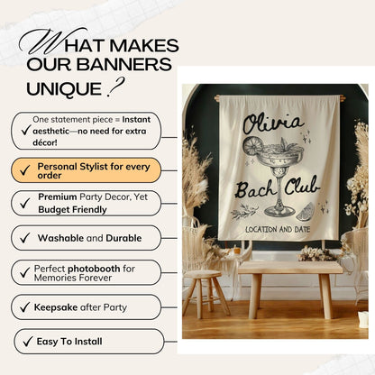 Cocktail Bachelorette Banner– Custom Bach Décor | #24