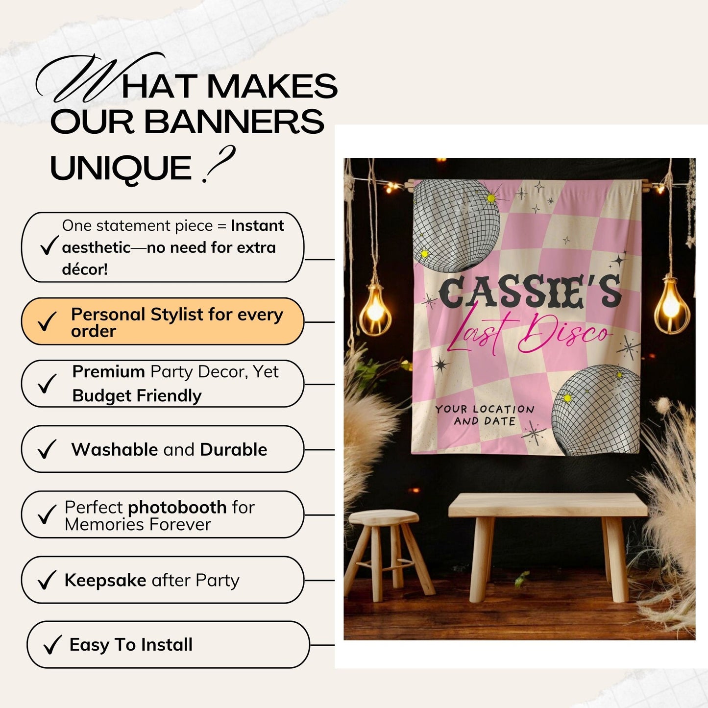 Trendy Disco Bachelorette Banner– Custom Bach Décor | #25