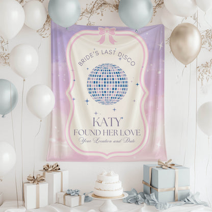 Disco Bachelorette and Bride Era decor, with concert-inspired banners and vibrant backdrops for a fun and unforgettable celebration.