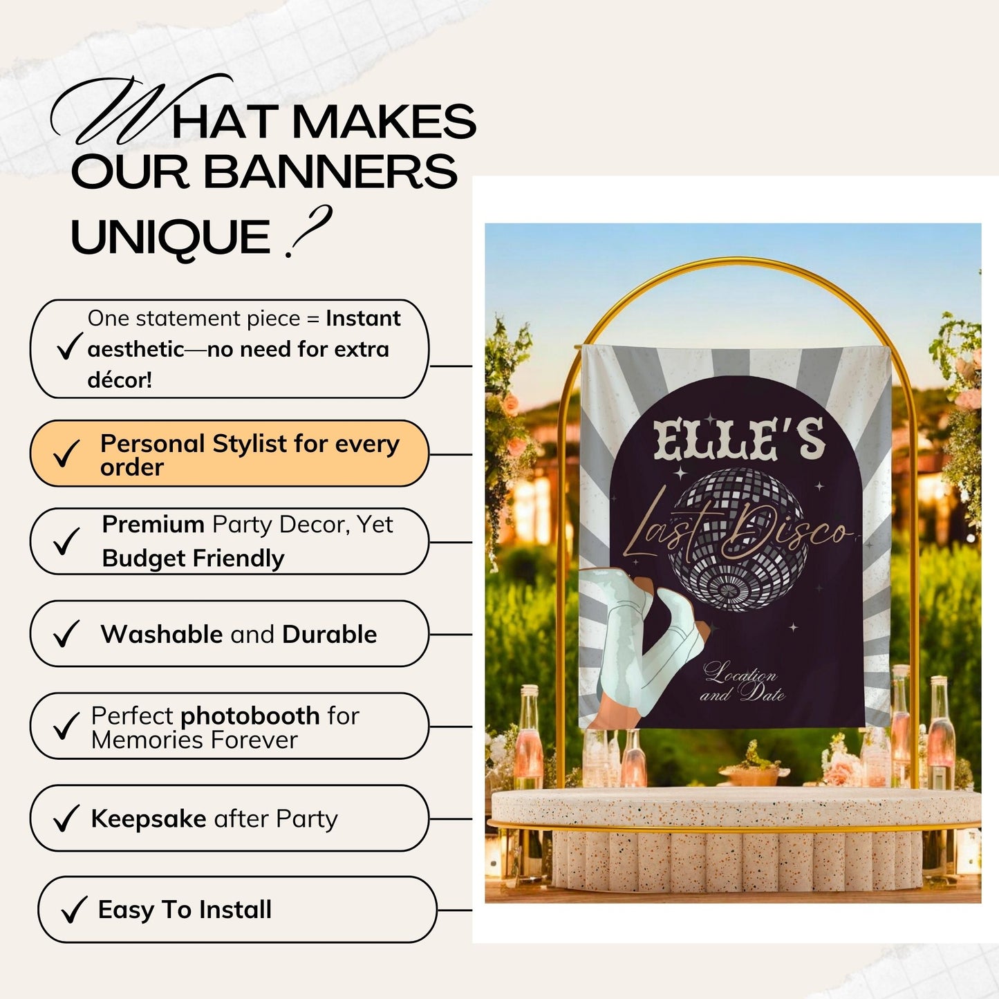 Disco Bachelorette Banner -Casino Bach Party – Custom Bach Décor | #34