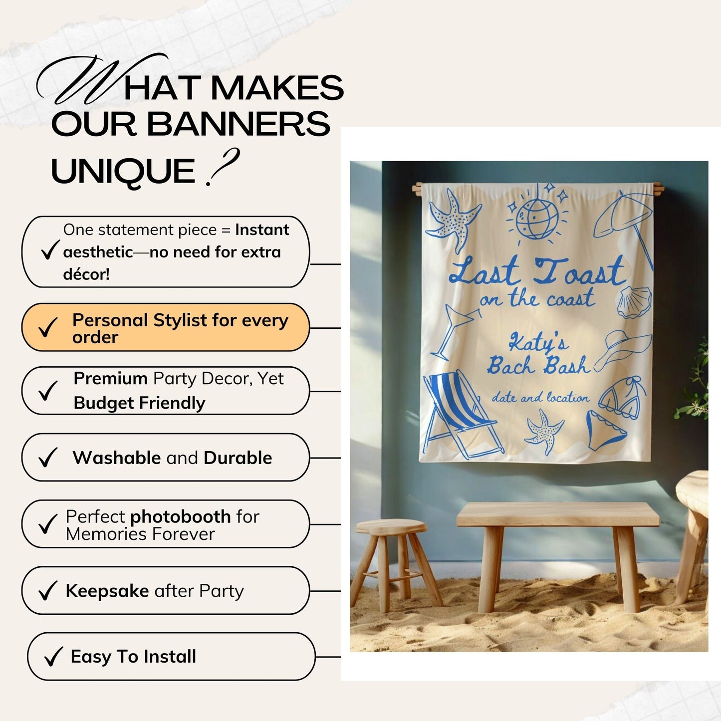Pool Party and Beach Bachelorette Banner – Custom Bach Décor | #04