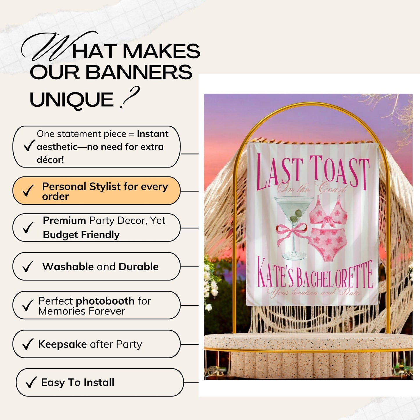 Bikini & Martini Bachelorette Banner – Custom Bach Décor | #48