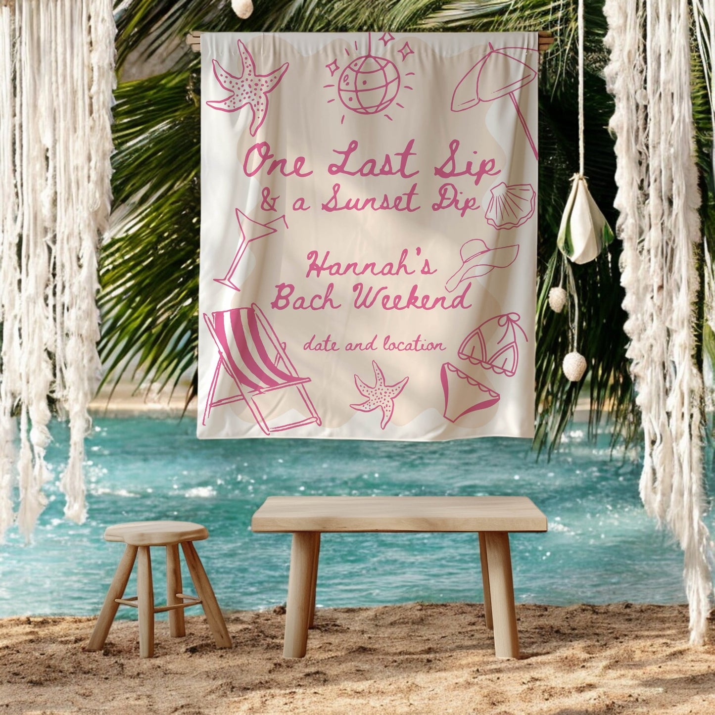 Pool Party and Beach Bachelorette Banner – Custom Bach Décor | #04