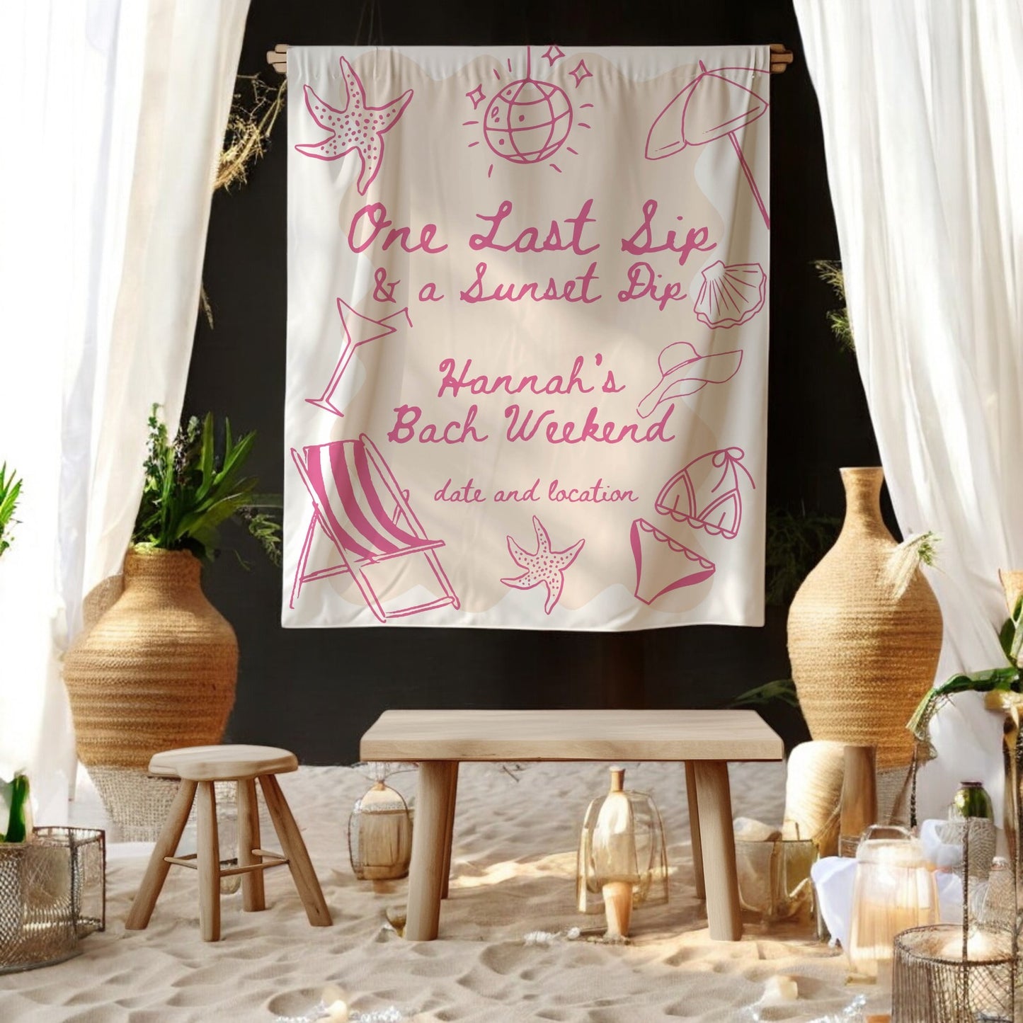 Pool Party and Beach Bachelorette Banner – Custom Bach Décor | #04