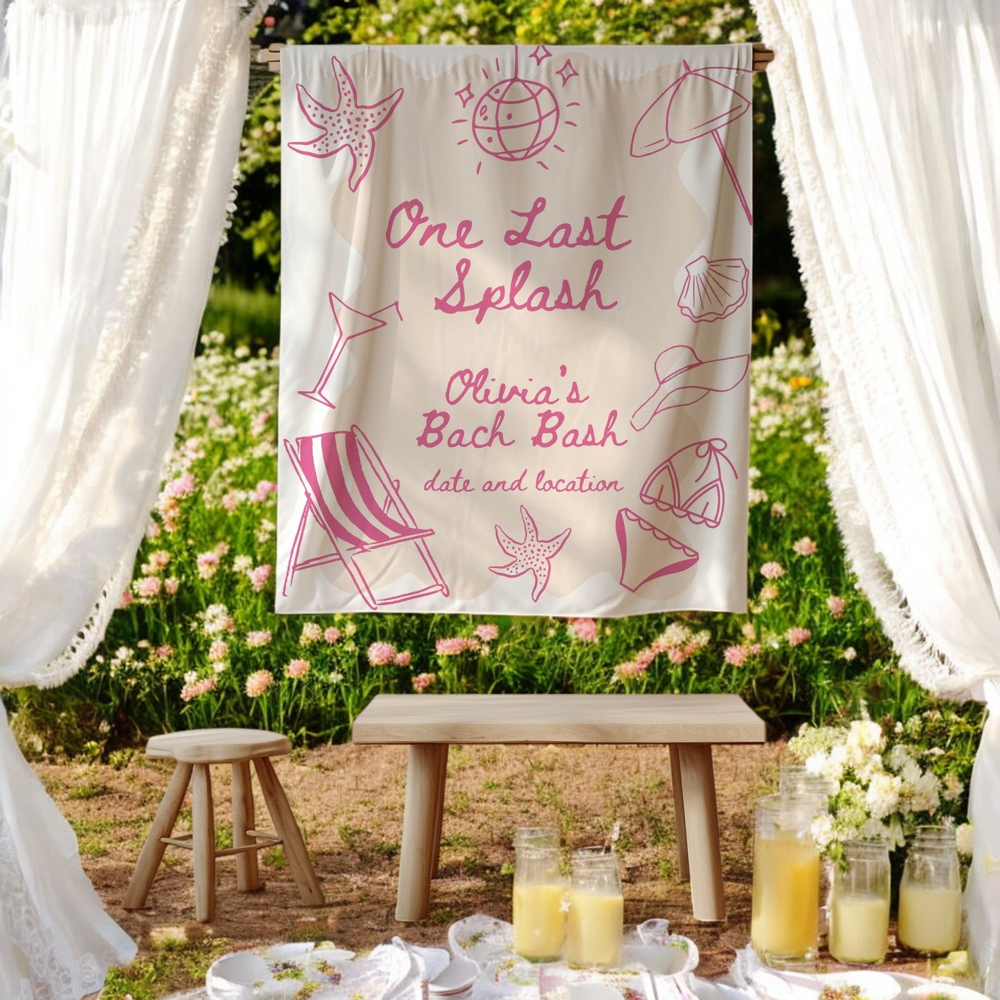 Pool Party and Beach Bachelorette Banner – Custom Bach Décor | #04