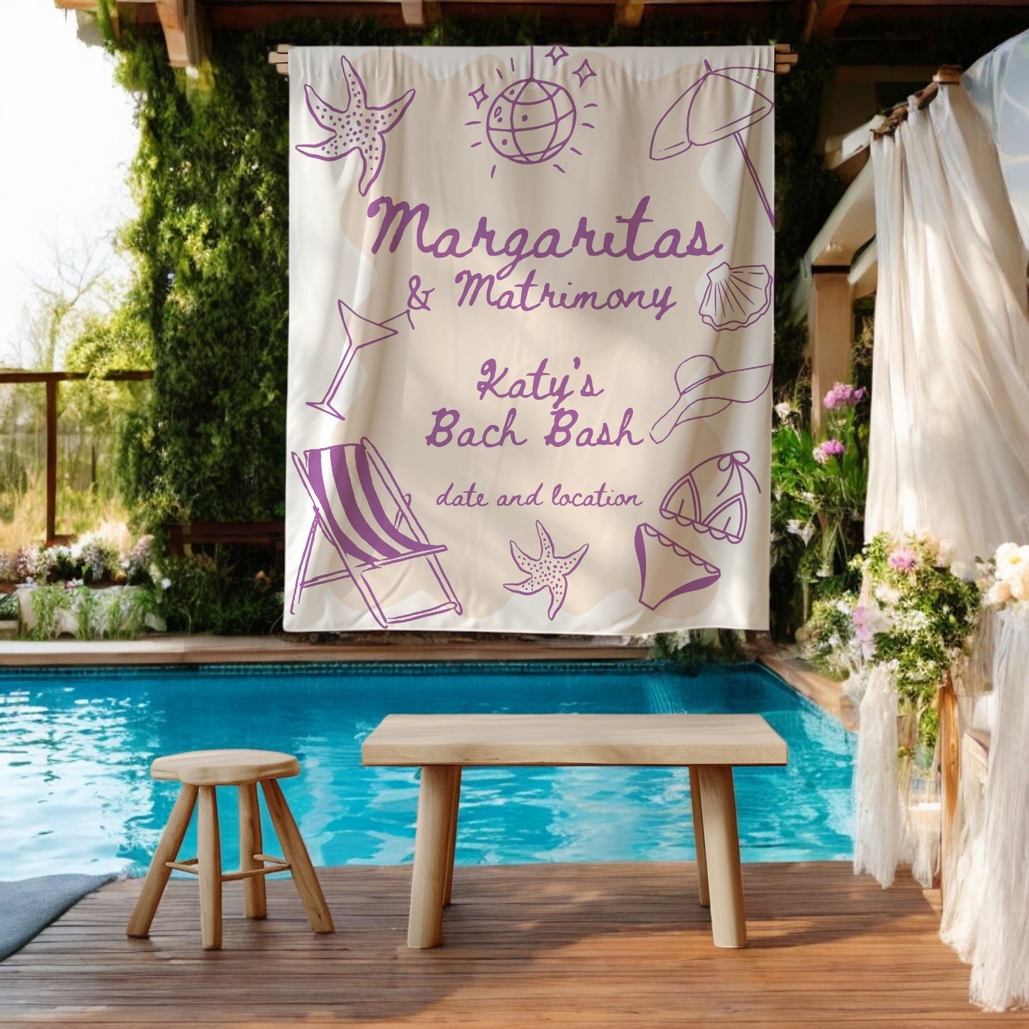 Pool Party and Beach Bachelorette Banner – Custom Bach Décor | #04