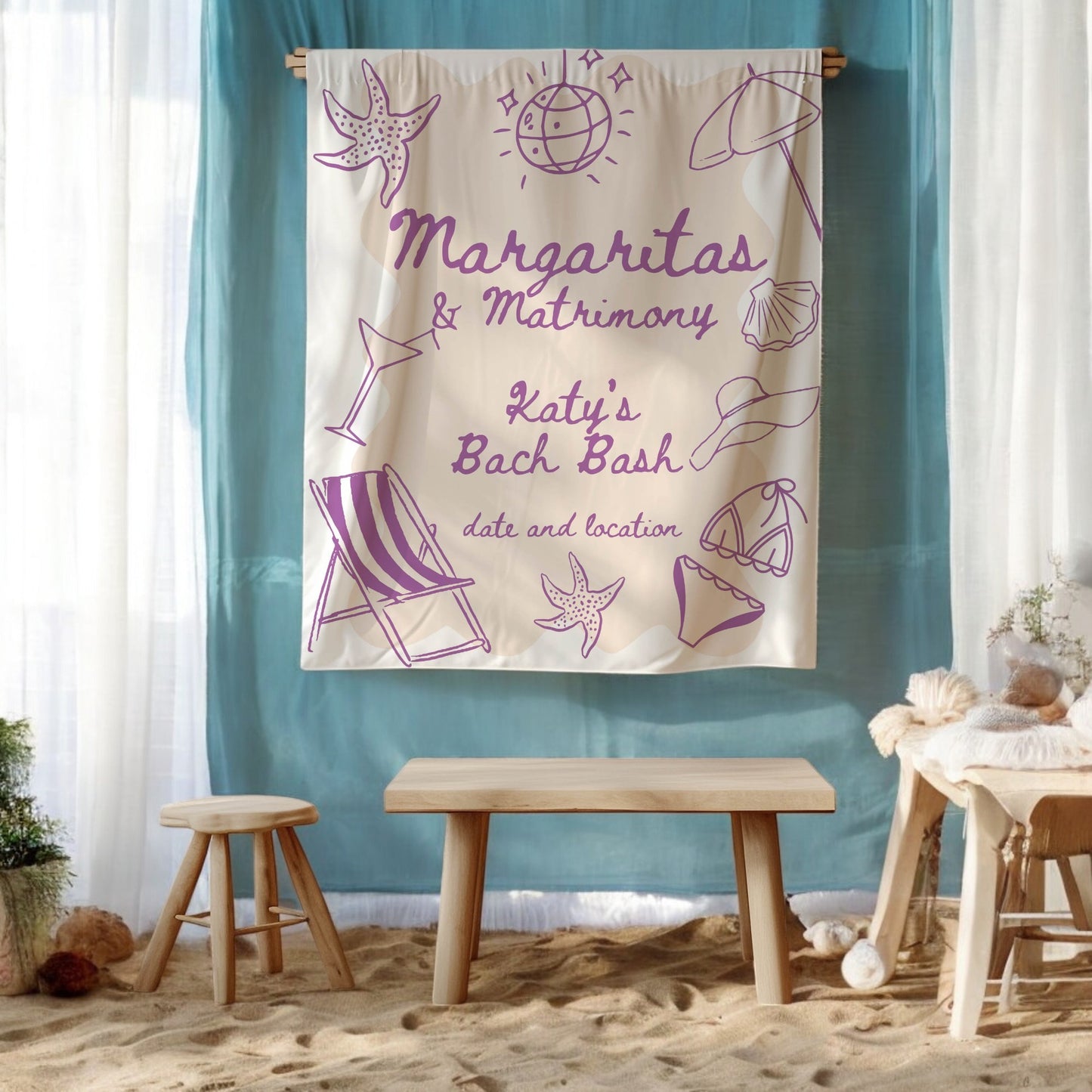 Pool Party and Beach Bachelorette Banner – Custom Bach Décor | #04