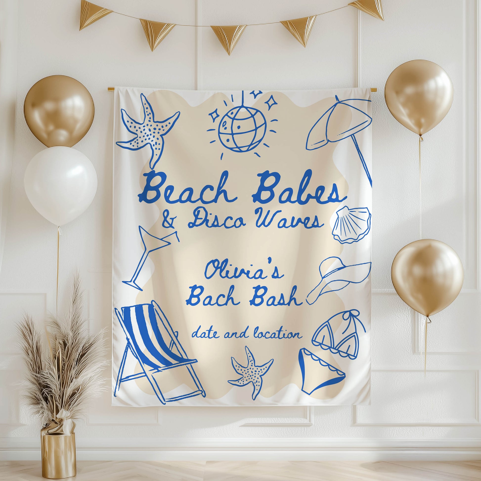 Personalized Pool Party Bachelorette Banner  and Beach Bachelorette– Custom Tropical Bach Sign, Beach Bridal Shower Décor, Coastal Bachelorette Weekend Decoration
