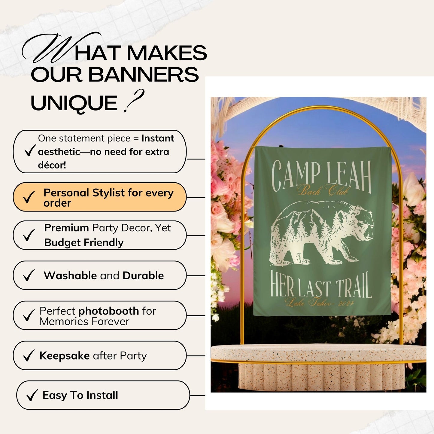 Camp & Hiking Bachelorette Banner – Custom Bach Décor | #67