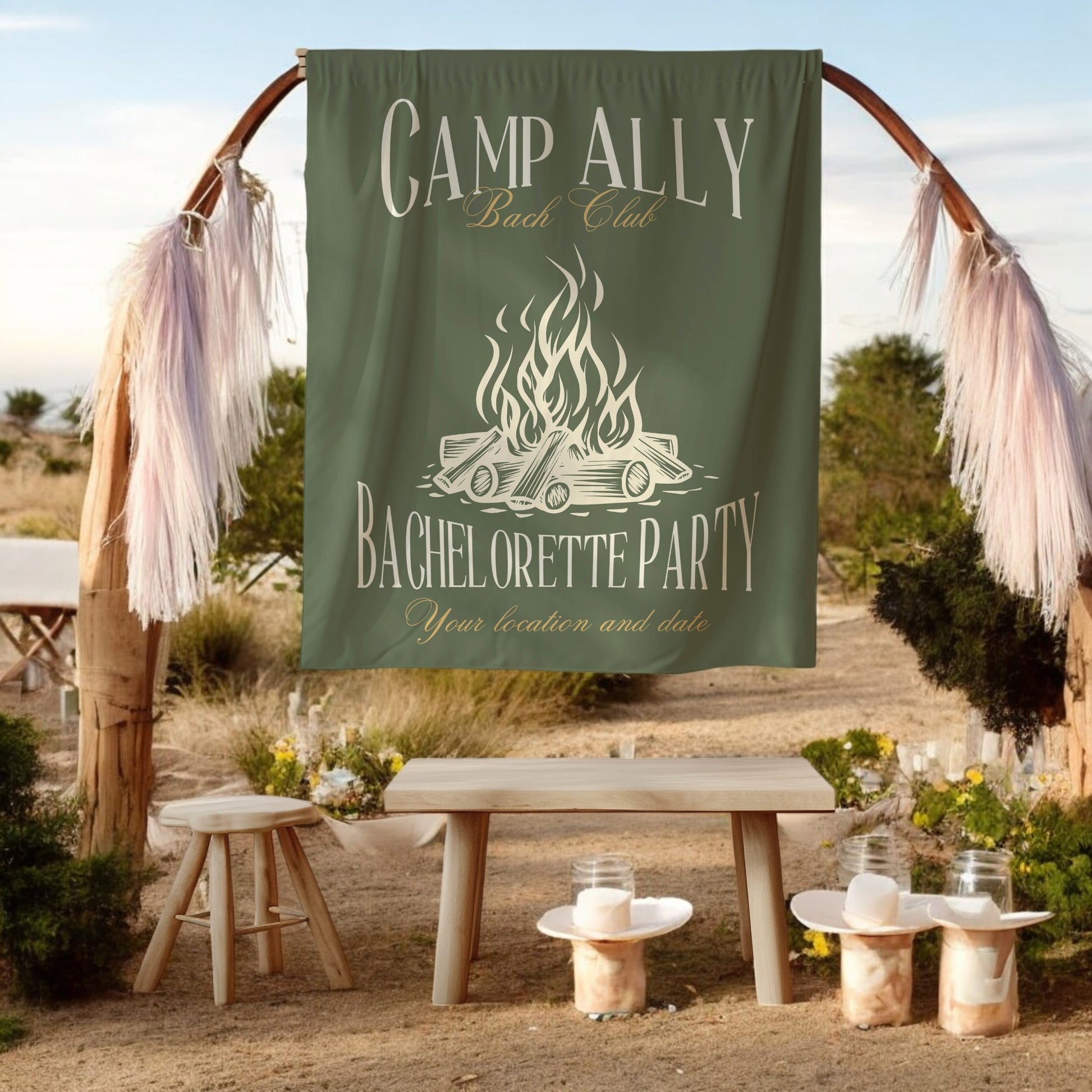 Camp Bachelorette Banner – Custom Bach Decor for Bonfires, Cabins & Starry Nights
