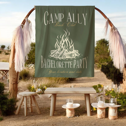 Camp Bachelorette Banner – Custom Bach Decor for Bonfires, Cabins & Starry Nights