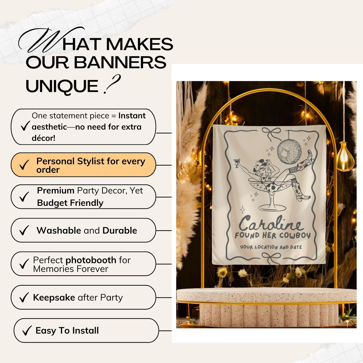 Disco Cowgirl Bachelorette Banner – Custom Bach Décor | #78