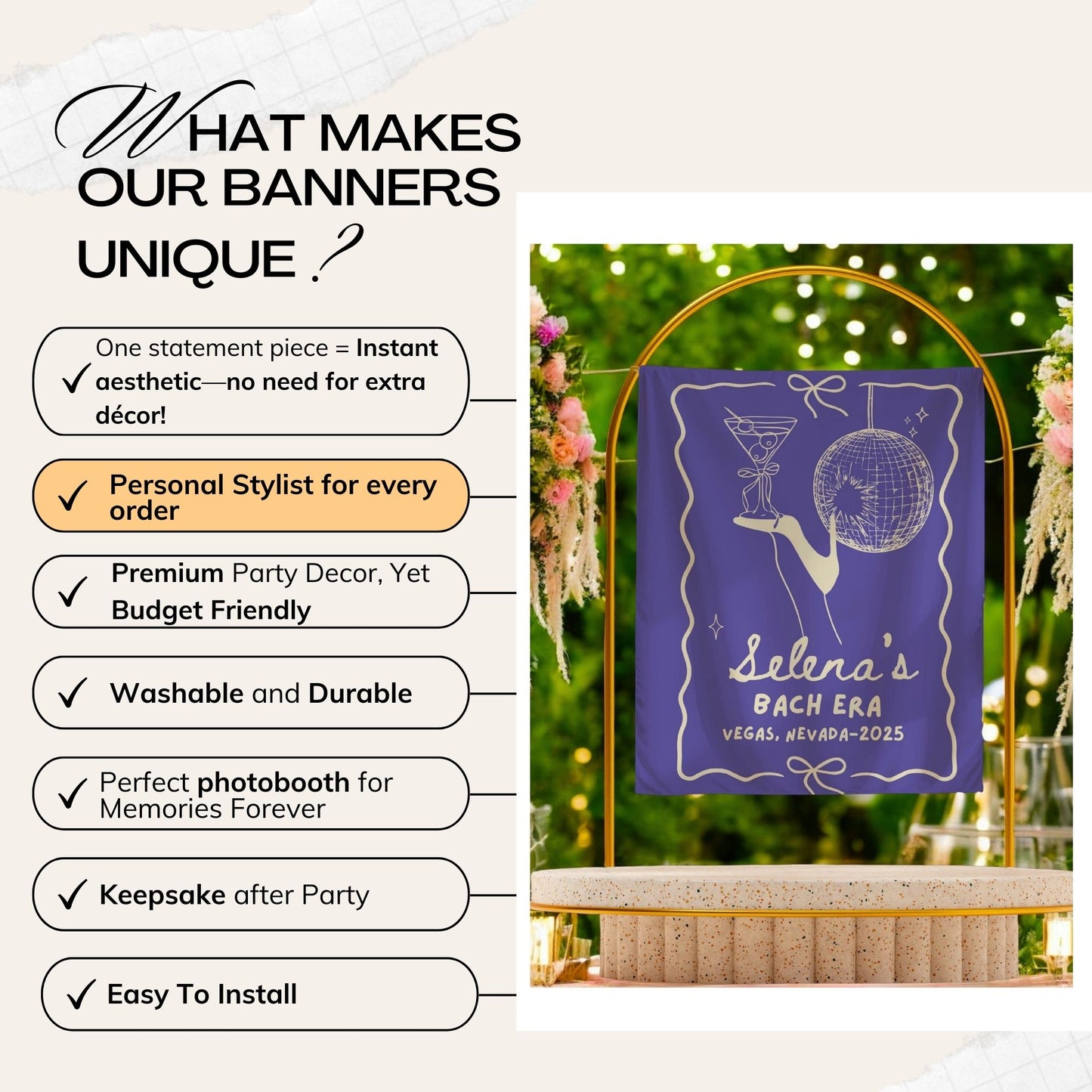 Disco Cocktail Bachelorette Banner – Custom Bach Décor | #79