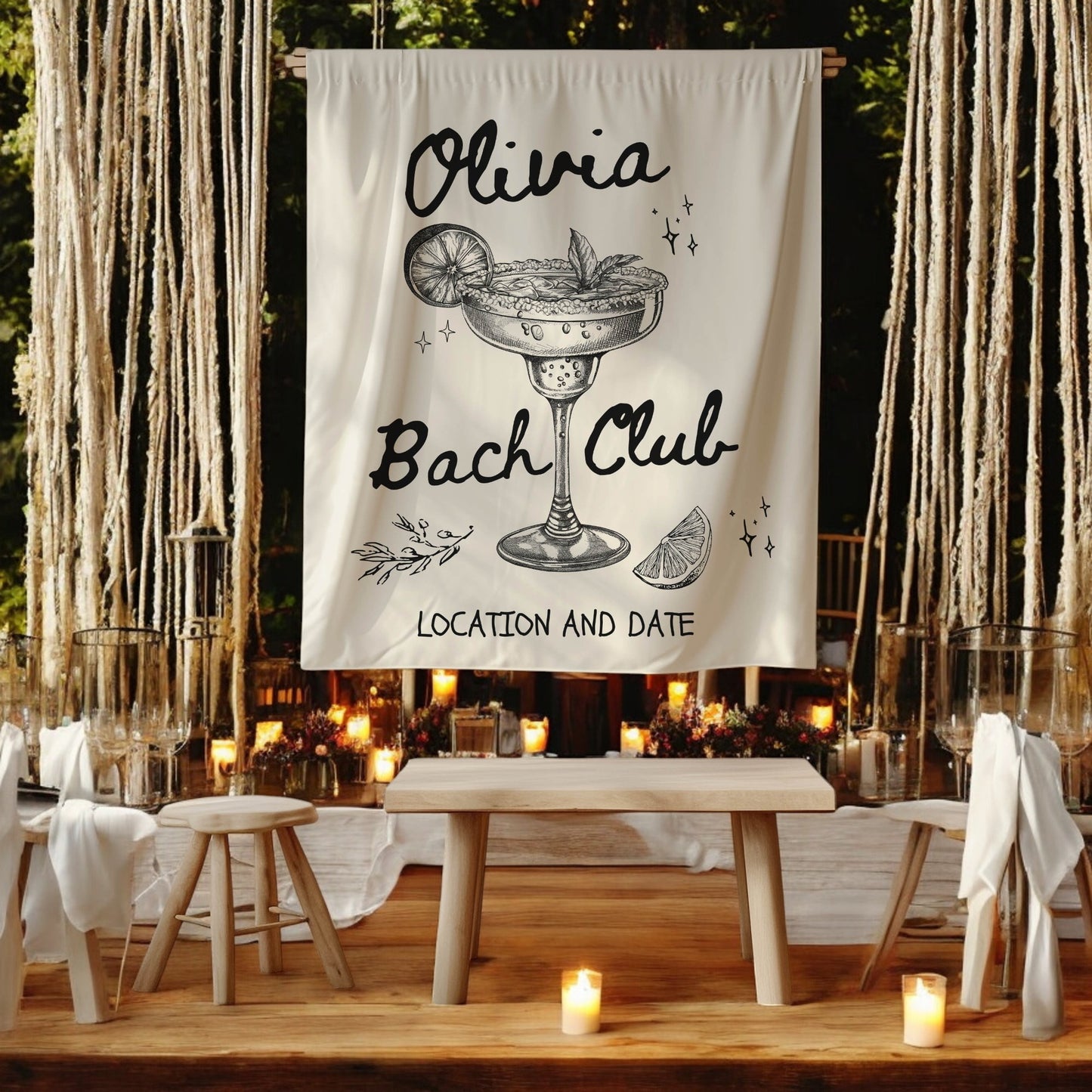 Cocktail Bachelorette Banner – Custom Bach Decor for Martinis, Champagne & Elegant Toasts