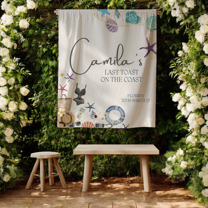 Personalized Pool Party Bachelorette Banner – Custom Tropical Bach Sign, Beach Bridal Shower Décor, Coastal Bachelorette Weekend Decoration.