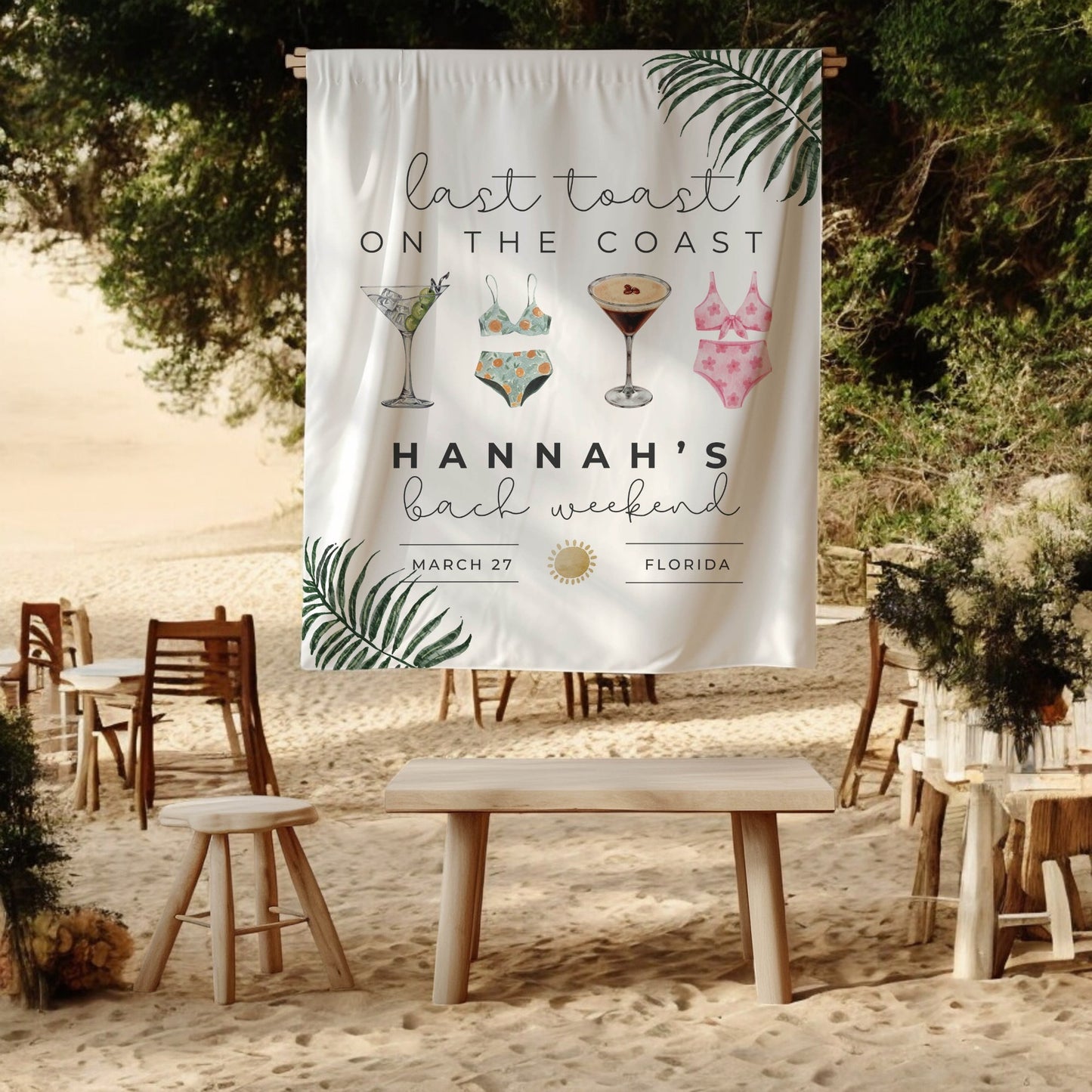 Beach and Pool Bachelorette Banner – Custom Bach Décor | #09