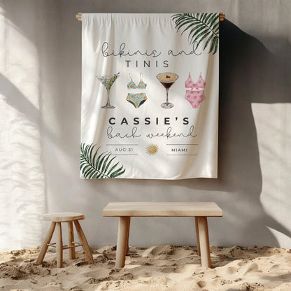 Custom Beach Bachelorette Banner with tropical design, perfect for coastal, pool party, and bridal weekend décor.