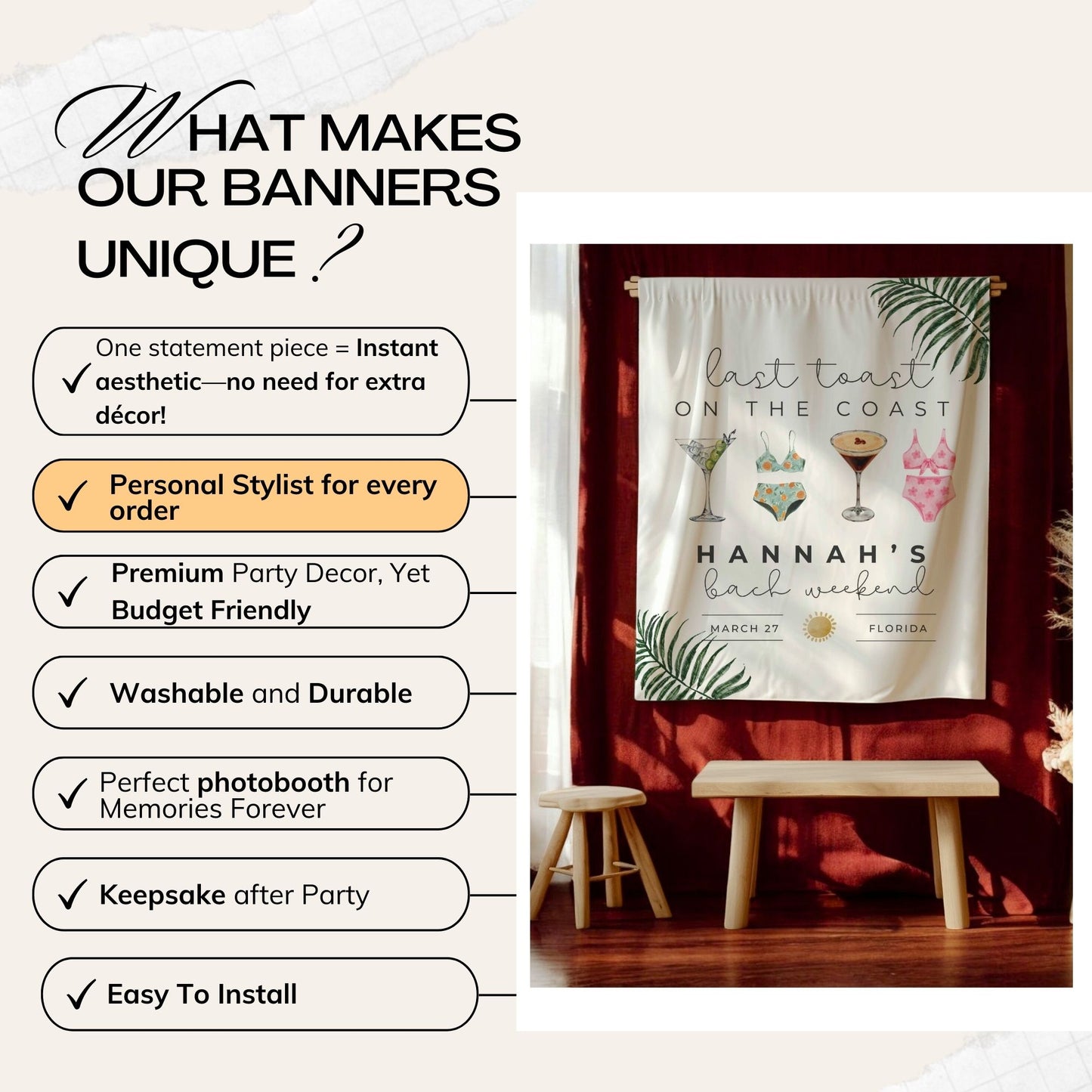 Beach and Pool Bachelorette Banner – Custom Bach Décor | #09