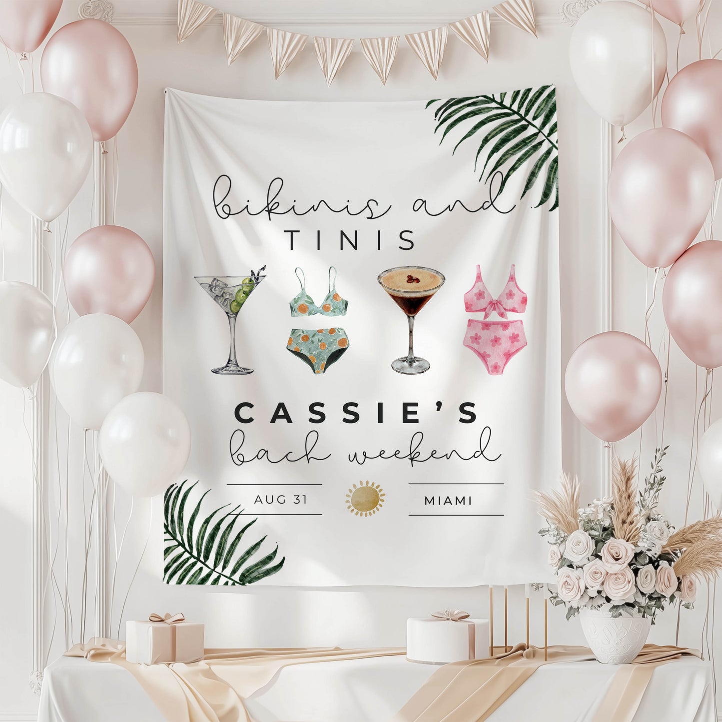Beach and Pool Bachelorette Banner – Custom Bach Décor | #09