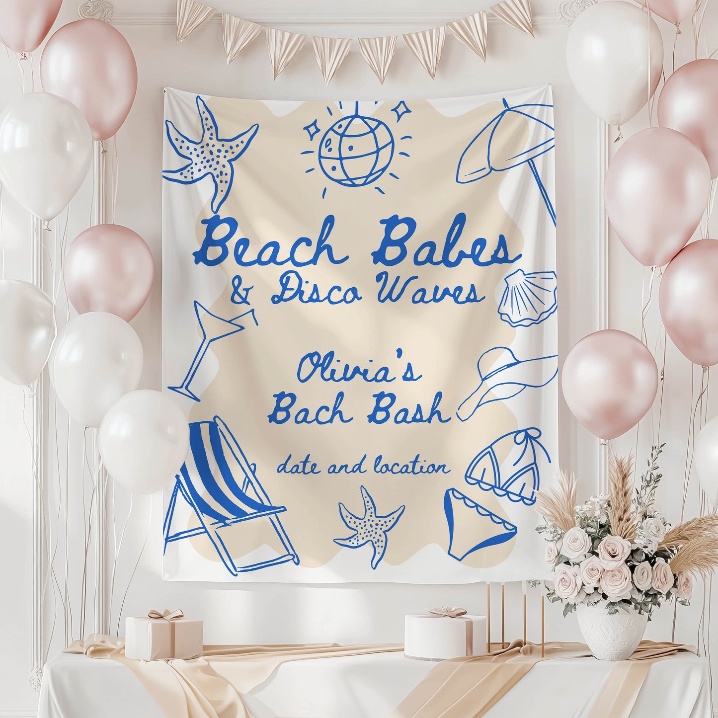 Pool Party and Beach Bachelorette Banner – Custom Bach Décor | #04