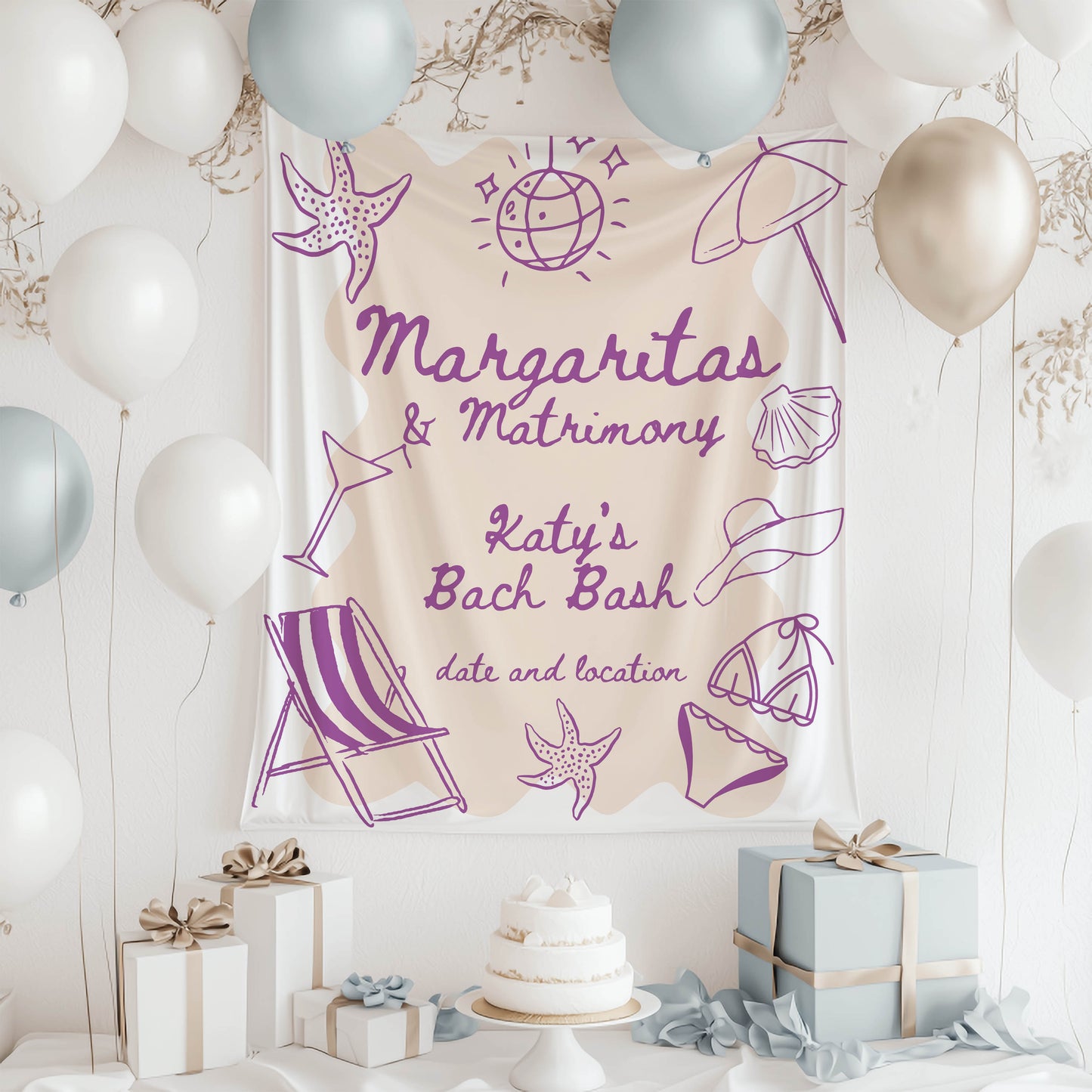Pool Party and Beach Bachelorette Banner – Custom Bach Décor | #04